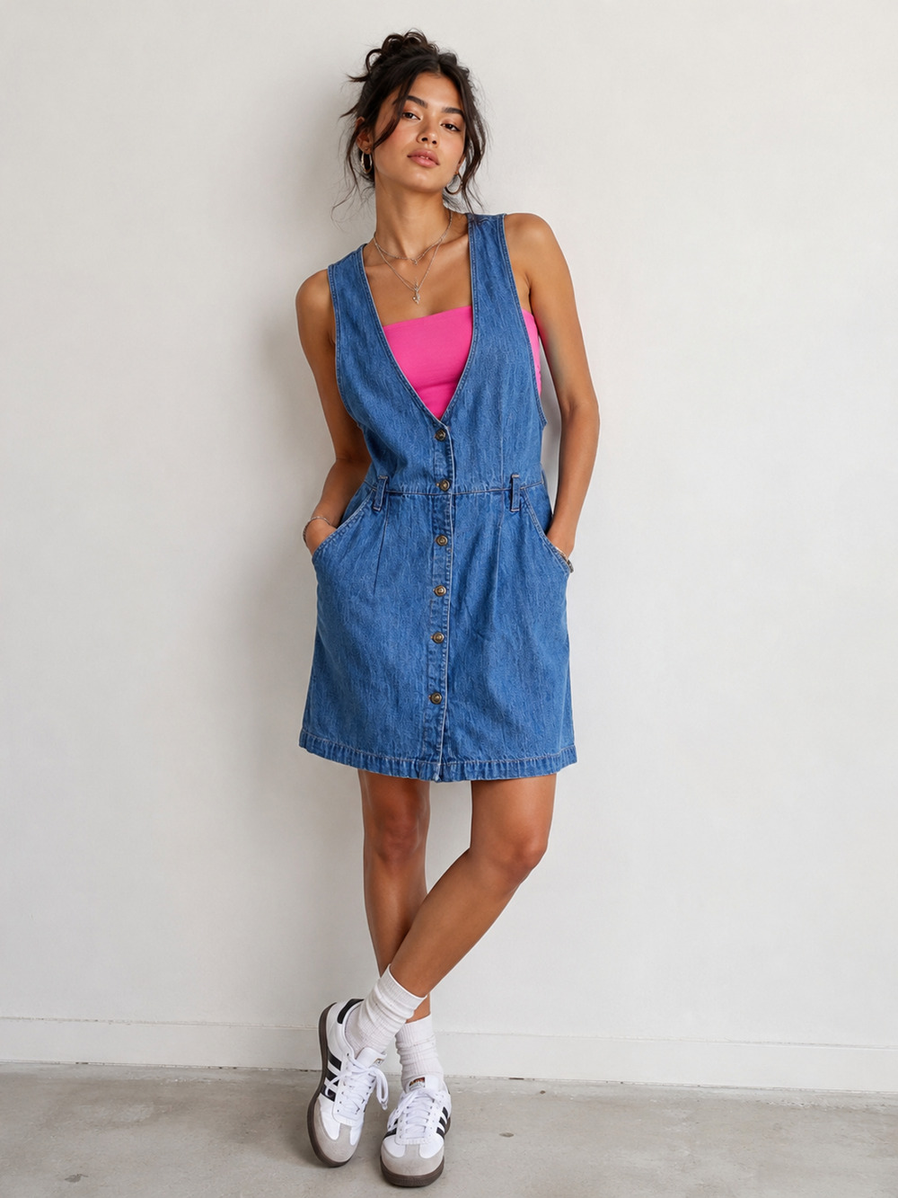 Vintage Columbia Denim Jumper Dress XS/S 90s Snap Front Utility Granola Girl